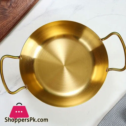 Stainless Steel Korean Style Ramen Pot Gold Double Handle Wok - 22cm