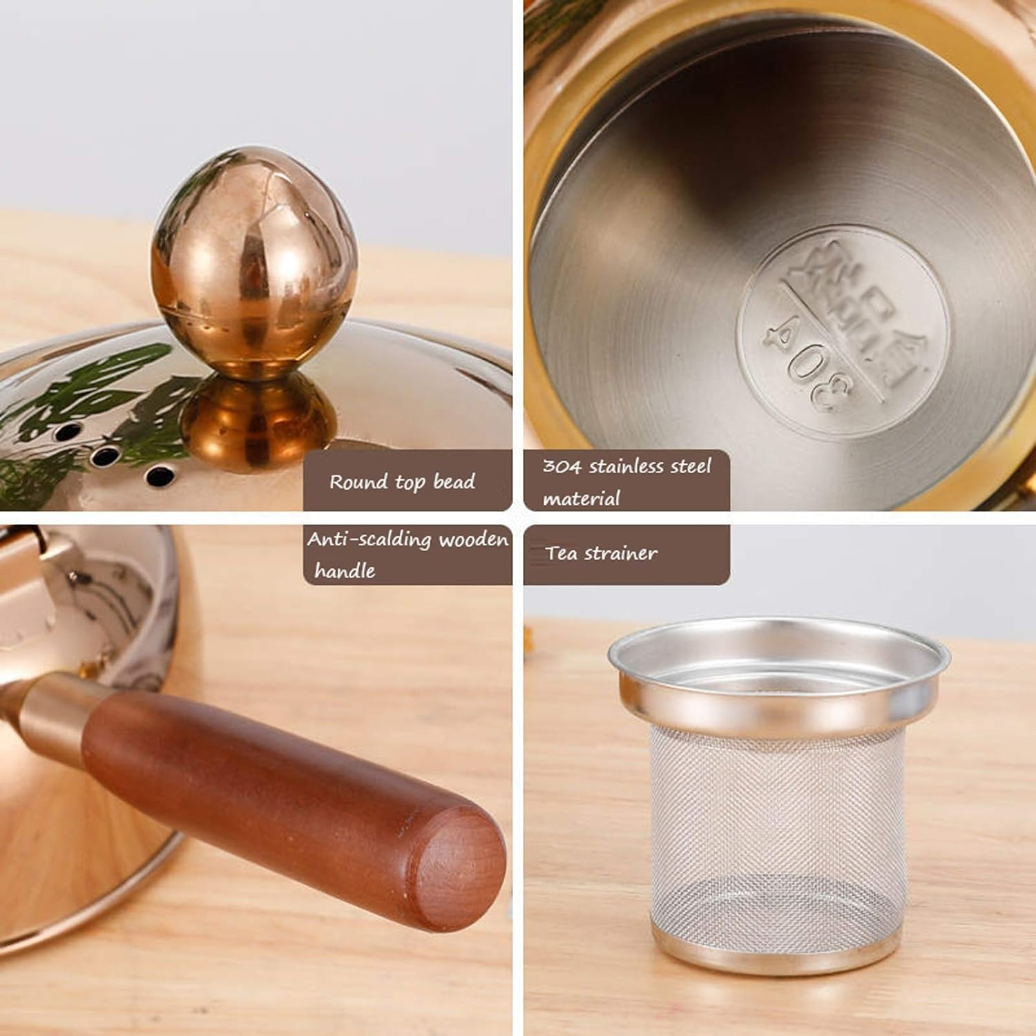 Stainless Steel Tea Kettle Anti-Scalding Handle For Induction Cooker 550Ml Capacity Rose Gold Color