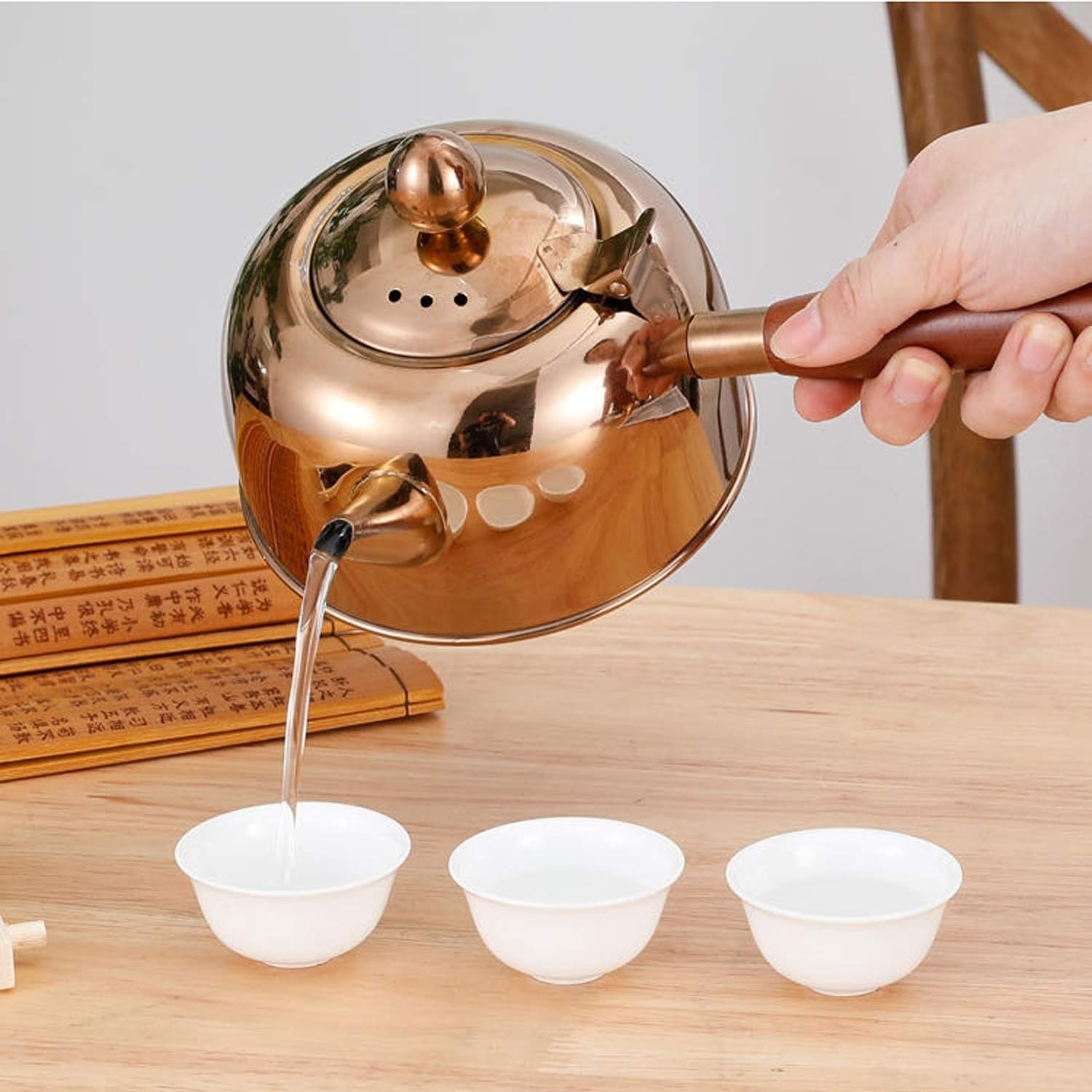 Stainless Steel Tea Kettle Anti-Scalding Handle For Induction Cooker 550Ml Capacity Rose Gold Color