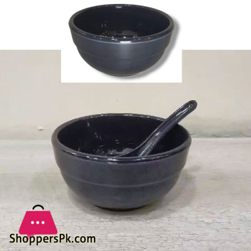 Tulip Piyali Black 4.8 Inch Soup Bowl with Spoon 1+1-Pcs