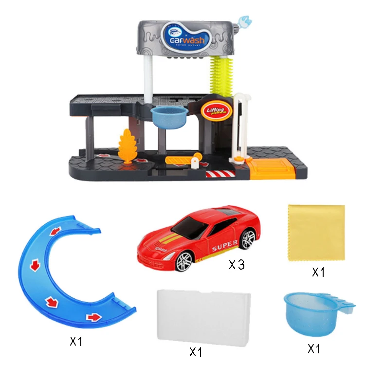 Washing Station Game Set Parking Slot Toy With Lights And Music Battery Powered Color Changing Die Cast Car