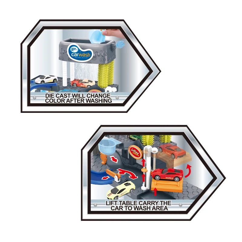 Washing Station Game Set Parking Slot Toy With Lights And Music Battery Powered Color Changing Die Cast Car