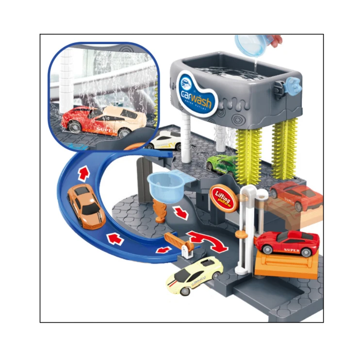 Washing Station Game Set Parking Slot Toy With Lights And Music Battery Powered Color Changing Die Cast Car