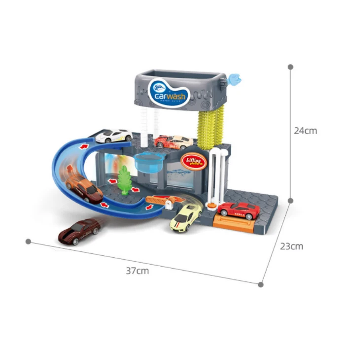 Washing Station Game Set Parking Slot Toy With Lights And Music Battery Powered Color Changing Die Cast Car