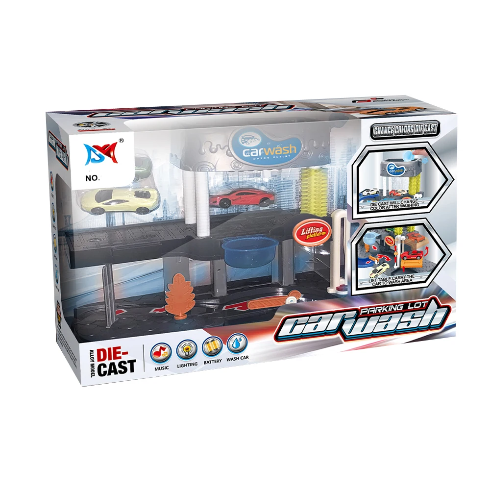 Washing Station Game Set Parking Slot Toy With Lights And Music Battery Powered Color Changing Die Cast Car