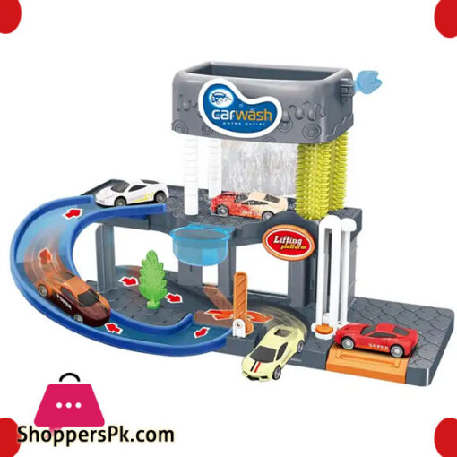 Washing Station Game Set Parking Slot Toy with Lights and Music Battery Powered Color Changing Die Cast Car