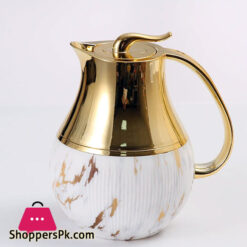 White Marble Pattern Belly Shaped Thermal Bottle 1 Liter