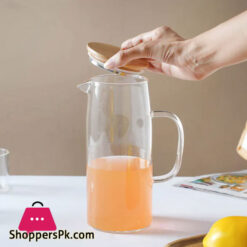 Wooden Lid Glass Long Slim Jug 1400Ml