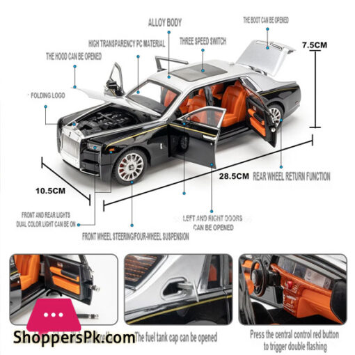 1:18 Rolls-Royce Phantom Car toy Model Alloy Diecast Metal Cars with Sound and Light Pull Back Function
