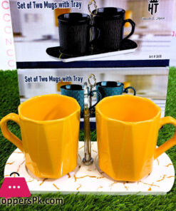 2 Pcs Ceramic Mug Set with Tray