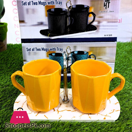 2 Pcs Ceramic Mug Set with Tray