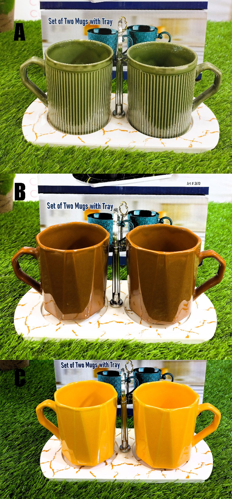 2 Pcs Ceramic Mug Set With Tray