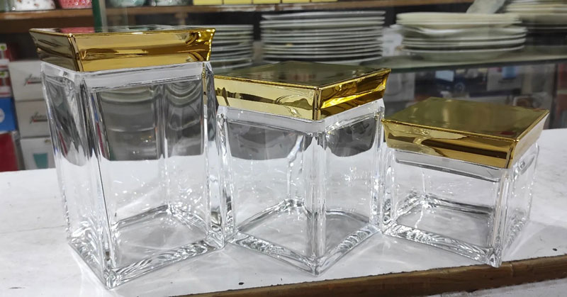 3 Pc Golden Top Acrylic Jar Set 6 3 Pc Golden Top Acrylic Jar Set