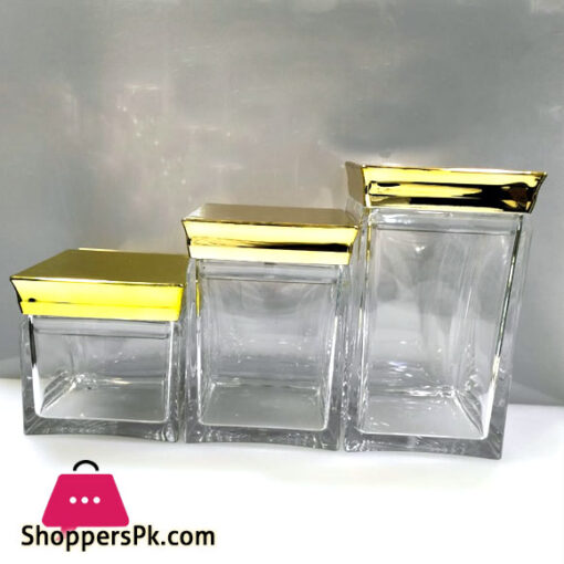 3 Pc Golden Top Acrylic Jar Set