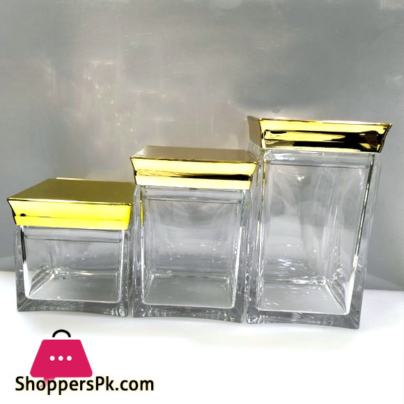 3 Pc Golden Top Acrylic Jar Set 3 3 Pc Golden Top Acrylic Jar Set