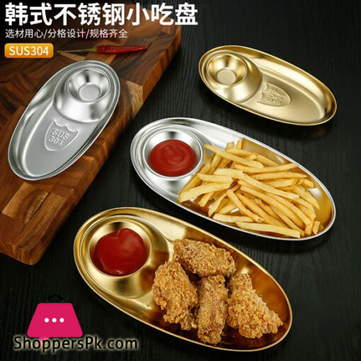 304 Stainless Steel Oval Snack Plate Dividing Korean Sauce Plate French Fries Dessert Egg Shaped Plate -  27.5x13.5x2.3cm