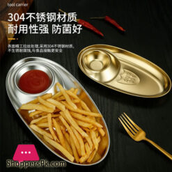 304 Stainless Steel Oval Snack Plate Dividing Korean Sauce Plate French Fries Dessert Egg Shaped Plate - 31X15X2.4Cm