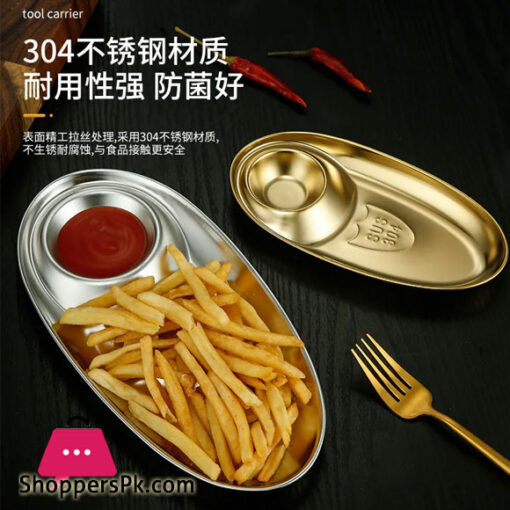 304 Stainless Steel Oval Snack Plate Dividing Korean Sauce Plate French Fries Dessert Egg Shaped Plate -  24x12x2.2cm