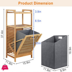Bamboo 2-Tier Storage Rack Laundry Bsket Dirty Clothes Basket For Living Room Bedroom