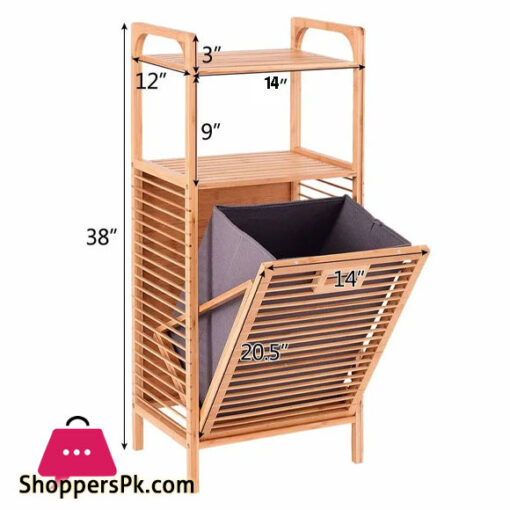 Bamboo 3-Tier Storage Rack Laundry Bsket Dirty Clothes Basket for Living Room Bedroom