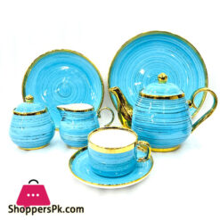 Bone China Spiral 24 Pcs Tea Set In Hand Painted Pattren