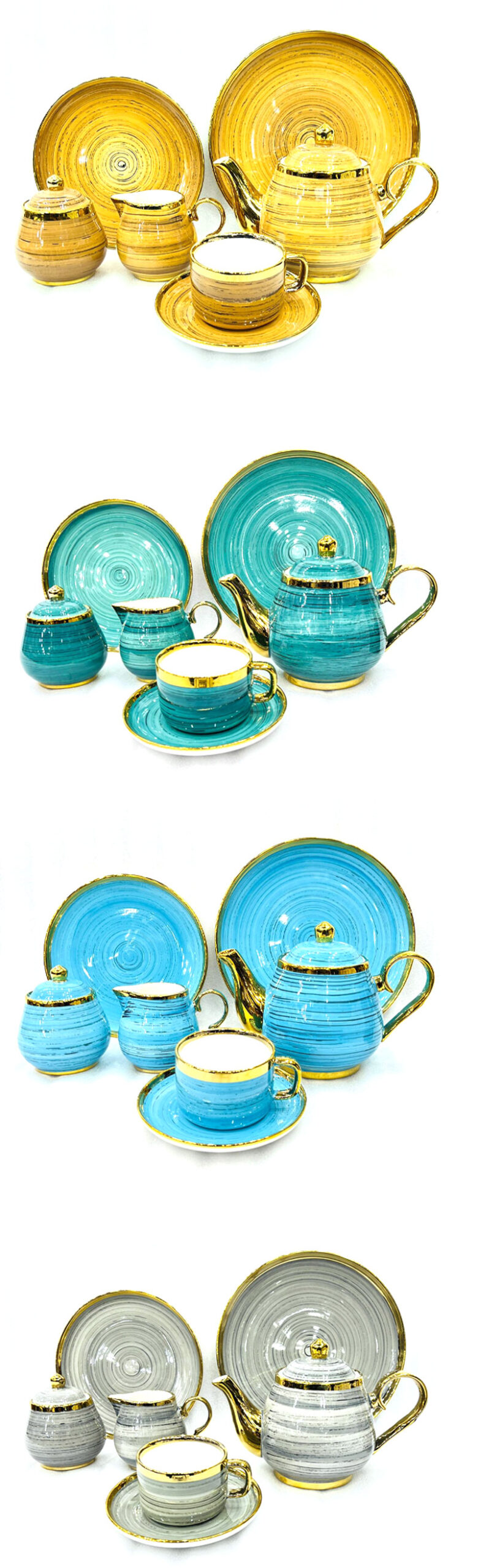 Bone China Spiral 24 Pcs Tea Set In Hand Painted Pattren