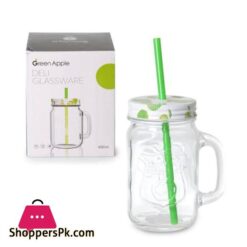 Heat Resistant Fruity Glass Mason Jar Mugs Fruit Juice Cups with Lid and Straw For Milk Milkshakes Juices 490 ml