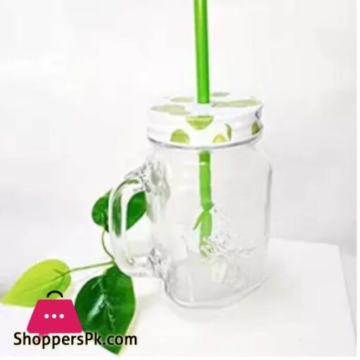 Heat Resistant Fruity Glass Mason Jar Mugs Fruit Juice Cups with Lid and Straw For Milk Milkshakes Juices 490 ml