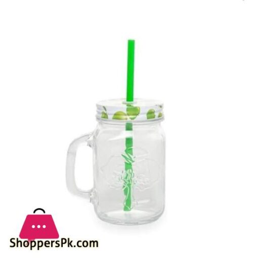 Heat Resistant Fruity Glass Mason Jar Mugs Fruit Juice Cups with Lid and Straw For Milk Milkshakes Juices 490 ml