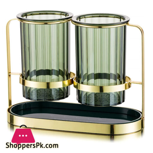 Kitchen Utensil Caddy Plastic Draining Chopstick Spoon Cage Silverware Caddy for Party Utensil Holder Countertop Gold & Green