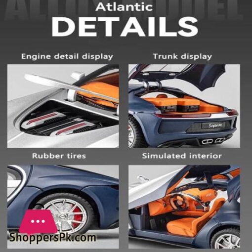 New 124 Bugatti Atlantic Alloy Car Model Simulation Sound And Light Pull Back Toy Car Sports Car