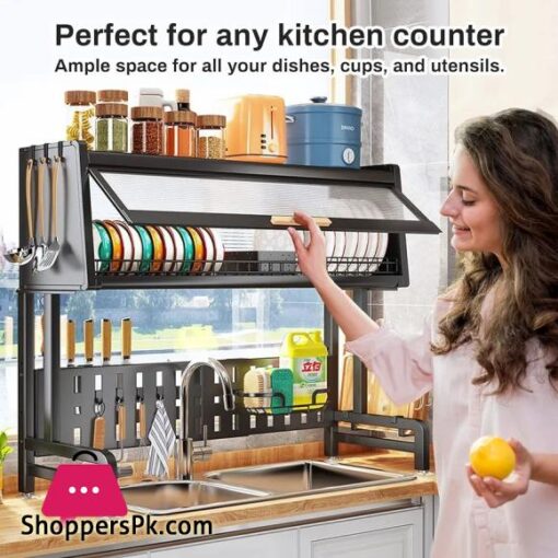 The Sink Dish Drying Rack Space Saving Kitchen Sink Rack with Shelf and Drainer Perfect for Above Sink and Over The Counter Dish Rack with Cover