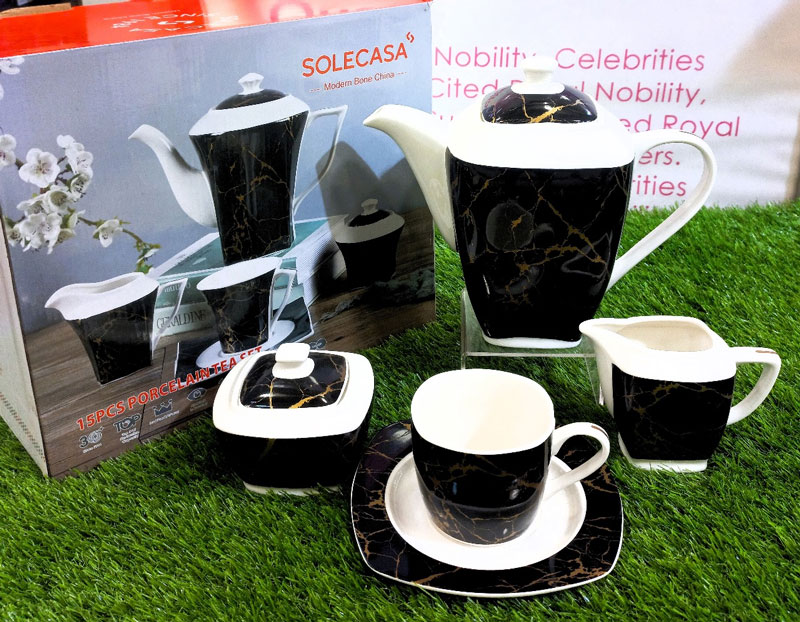 Solecasa Black Marble Pattern Vintage Tea Set