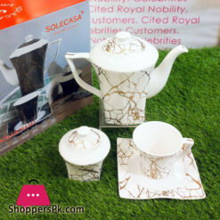 Solecasa White Marble Pattern Vintage Tea Set
