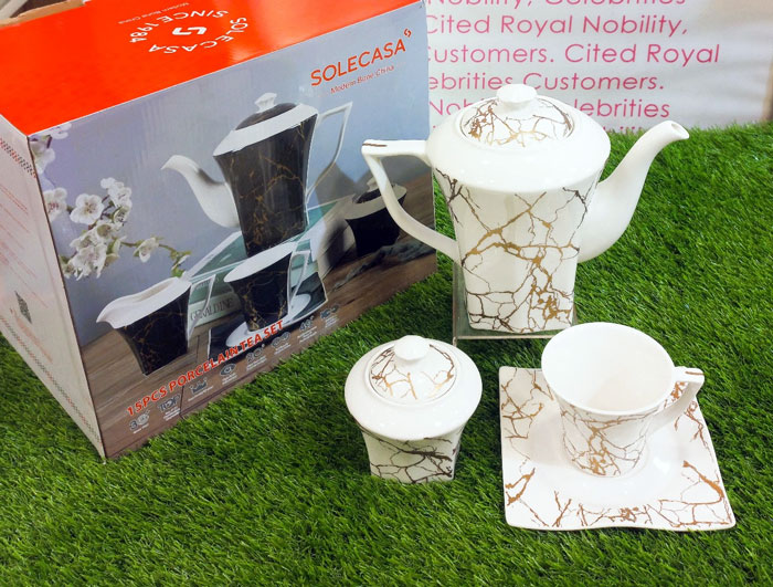 Solecasa White Marble Pattern Vintage Tea Set