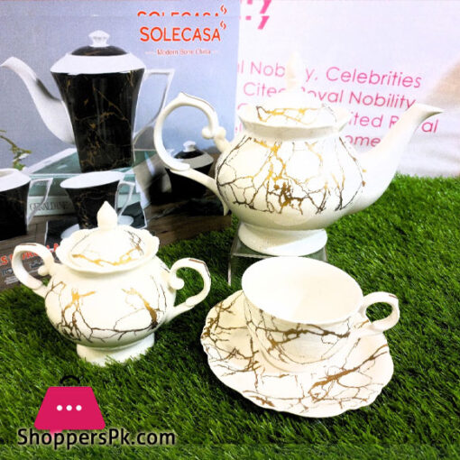 Solecasa White Marble Pattern Vintage Tea Set