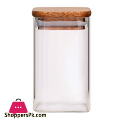 Square Wooden Lid Glass Storage Jar Candy Snacks Coffee Beans Sealed Storage Jar - 300ML