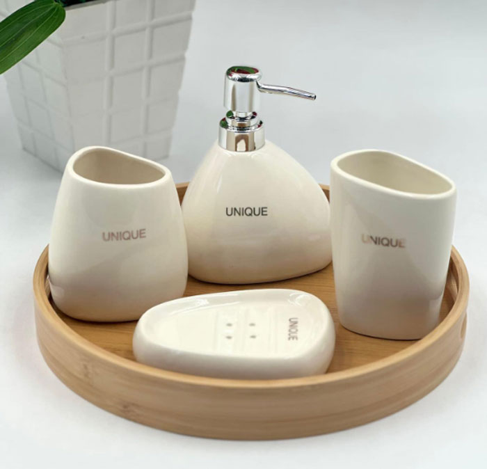 White Ceramic Bathroom Accessory Set, Bathroom Vanity Countertop Set