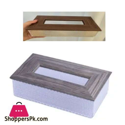 Acrylic Tissue Box with Dark Wood Top - ACR-1022