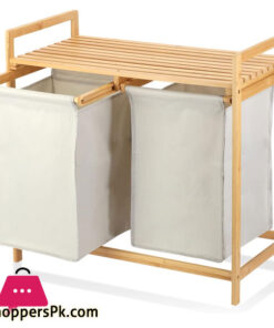 Bamboo Laundry Basket with 2 Section Laundry Basket for Bedroom Bathroom Laundry Room