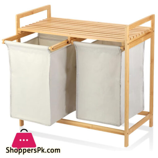 Bamboo Laundry Basket with 2 Section Laundry Basket for Bedroom Bathroom Laundry Room