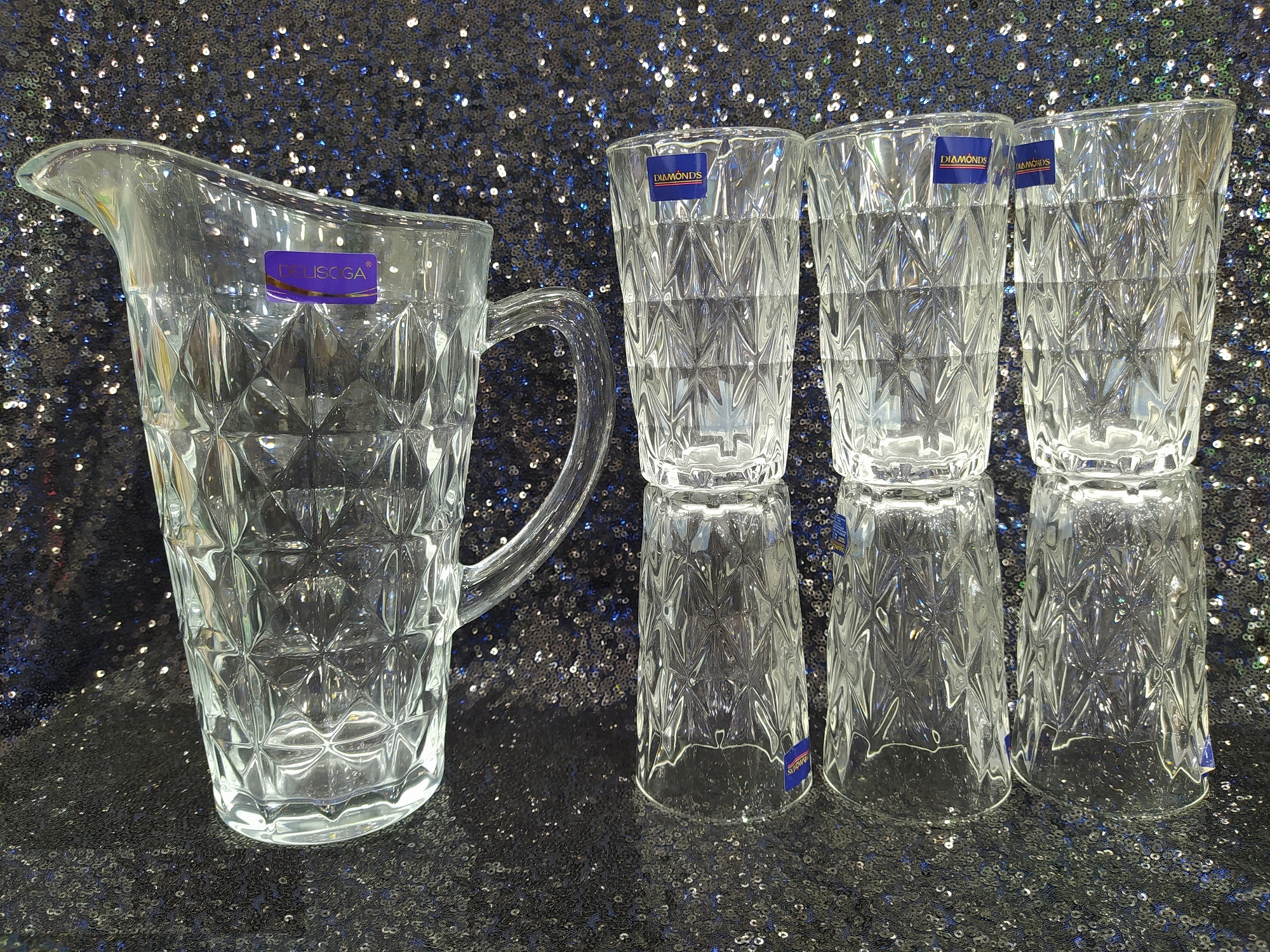 Delisoga Beautiful 7 Piece Drinking Glass Set 7 Pes Glass Jug Set 1 Jug And 6 Glasses