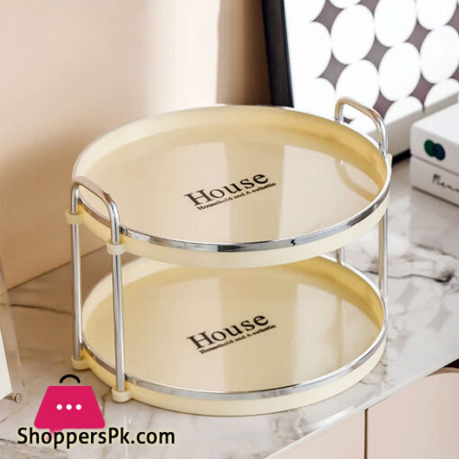Beige Luxury Style Storage Tray Dinner Plates Dessert Tray With Handle - 2 Layer