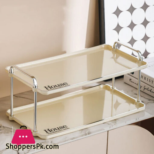 Beige Rectangular Luxury Style Storage Tray Dinner Plates Dessert Tray With Handle - 2 Layer