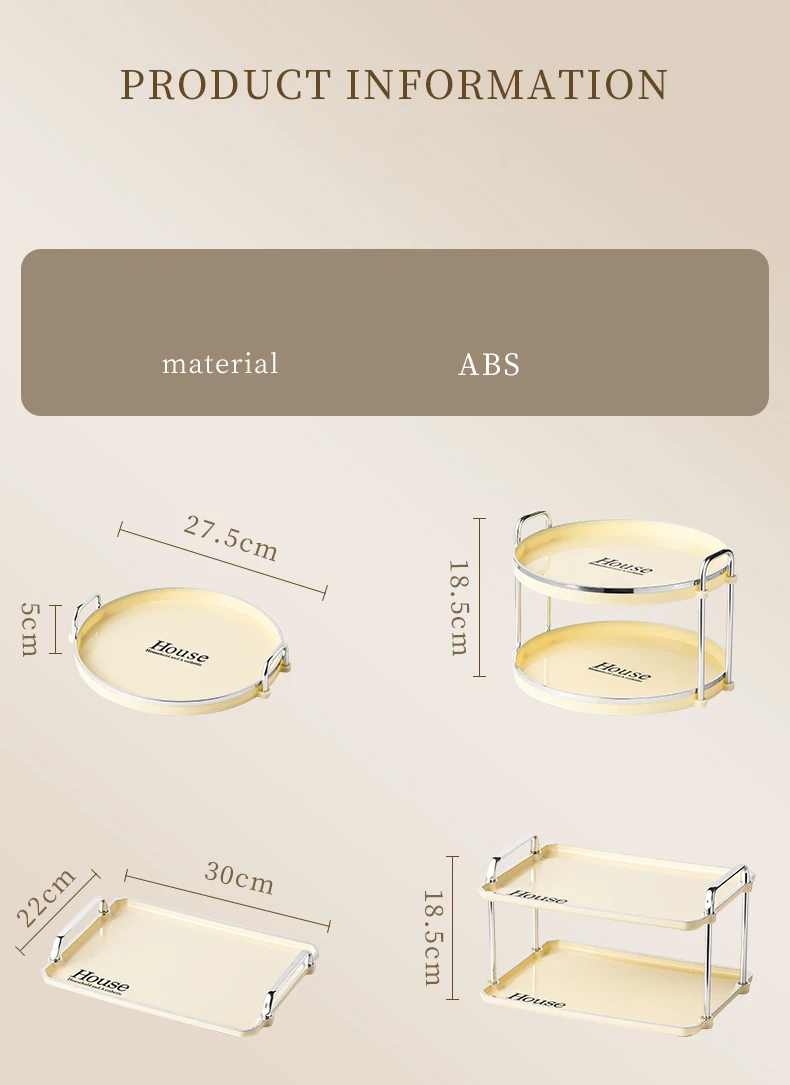Beige Rectangular Luxury Style Storage Tray Dinner Plates Dessert Tray With Handle - 2 Layer