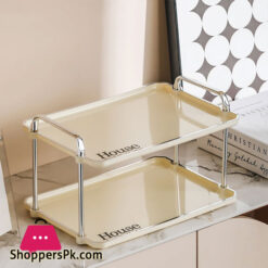 Beige Rectangular Luxury Style Storage Tray Dinner Plates Dessert Tray With Handle  - 2 Layer