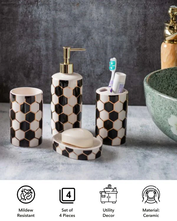 Black And White Printed 4-Piece Bath Set