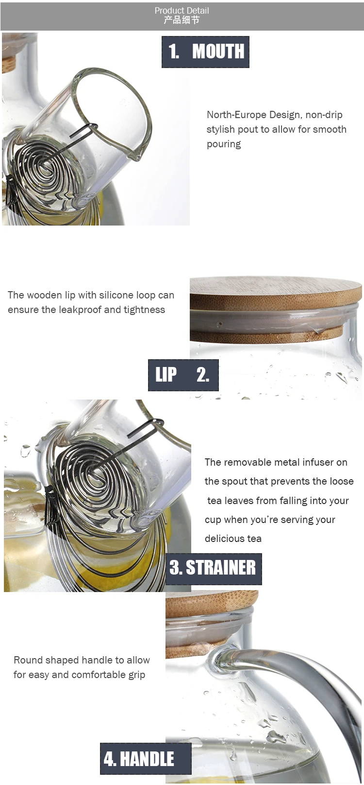 Borosilicate Glass Teapot Stovetop Safe Heat Resistant 1800 Ml