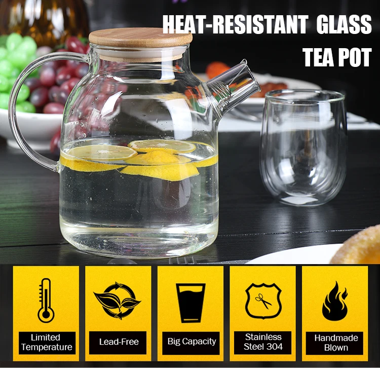 Borosilicate Glass Teapot Stovetop Safe Heat Resistant 1800 Ml