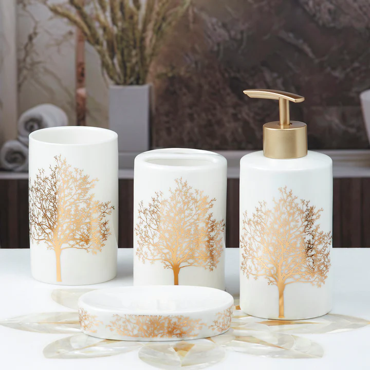 Ceramic Bathroom Accessories Set Of 4 Bath Set With Soap Dispenser
